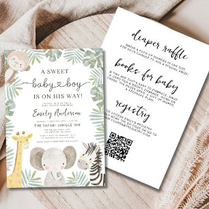 Invitación Todo en un código QR salvaje un Baby Shower Safari
