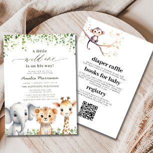 Invitación Todo en un código QR salvaje un Baby Shower Safari