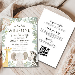 Invitación Todo en un código QR salvaje un Baby Shower Safari