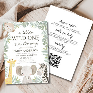 Invitación Todo en un código QR salvaje un Baby Shower Safari