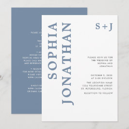 Invitación Todo en un duro azul negrita tipografía Boda Invi