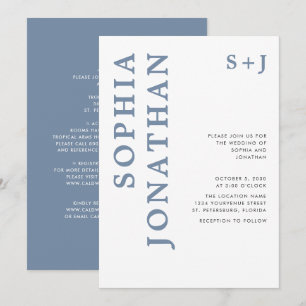 Invitación Todo en un duro azul negrita tipografía Boda Invi