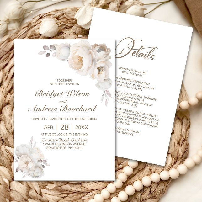 Invitación Todo En Un Elegante Boda Crema Floral (Subido por el creador)