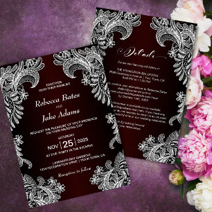 Invitación Todo En Un Elegante Boda De Borgoña De Raza Blanca
