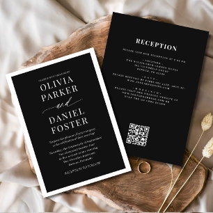 Invitación Todo en un elegante Boda de código QR negro