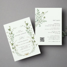 Invitación Todo En Un Elegante Boda De Flor Silvestre Verde P