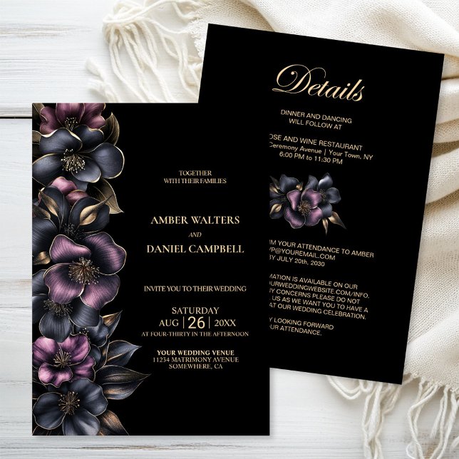 Invitación Todo en un elegante Boda de flores grisáceas rosad (Subido por el creador)