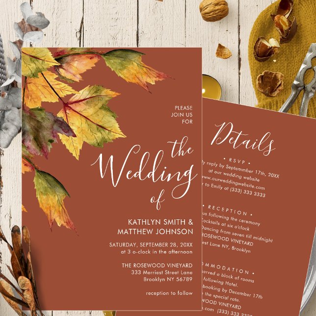 Invitación Todo En Un Elegante Boda De Foliage De Otoño Marró (Subido por el creador)
