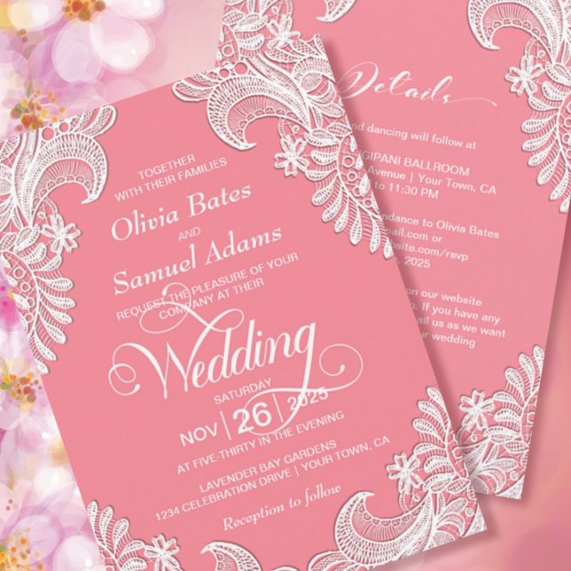 Invitación Todo En Un Elegante Boda De Lace Rosa (Subido por el creador)