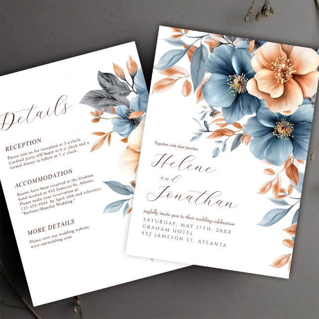 Invitación Todo En Un Elegante Boda De Terracota Azul (All In One Elegant Dusty Blue Terracotta Wedding Invitation)