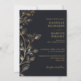 Invitación Todo En Un Elegante Boda Dorado De Flores
