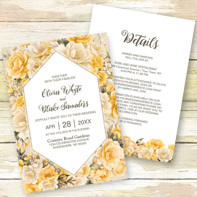 Invitación Todo En Un Elegante Boda Floral Amarillo (Subido por el creador)