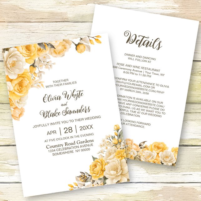 Invitación Todo En Un Elegante Boda Floral Amarillo (Subido por el creador)