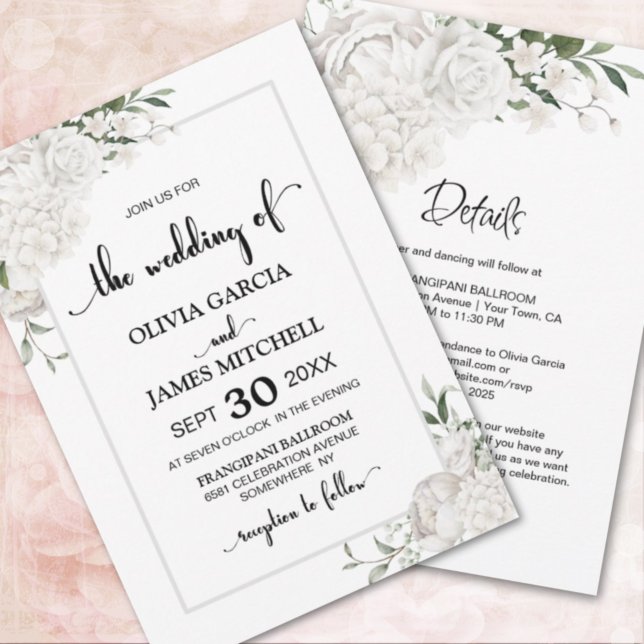 Invitación Todo En Un Elegante Boda Floral Blanco (Subido por el creador)