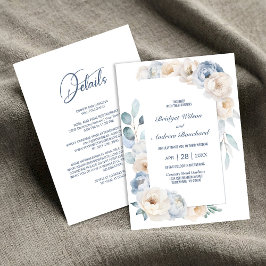 Invitación Todo En Un Elegante Boda Floral Blanco Azul