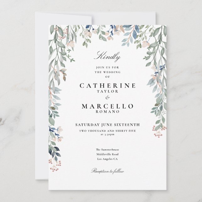Invitación Todo En Un Elegante Boda Floral De Flores Silvestr (Anverso)