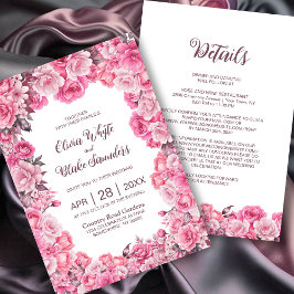 Invitación Todo En Un Elegante Boda Floral Rosa