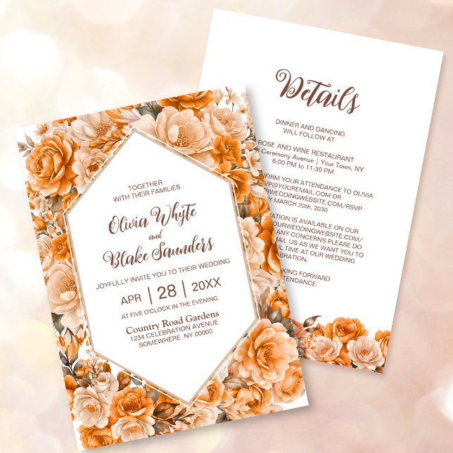 Invitación Todo En Un Elegante Boda Naranja Floral (Subido por el creador)