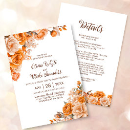 Invitación Todo En Un Elegante Boda Naranja Floral
