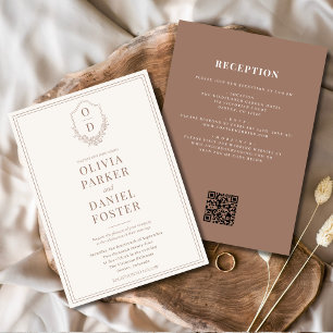 Invitación Todo en un Escudo Mocha Brown Boda de código QR
