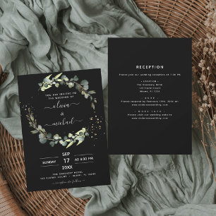 Invitación Todo en un eucalipto Boda de Rústica Negra