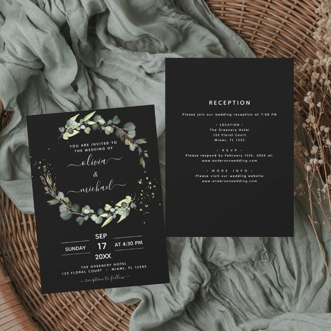 Invitación Todo en un eucalipto Boda de Rústica Negra (Subido por el creador)