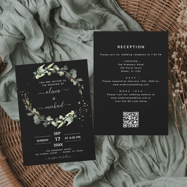 Invitación Todo en un eucalipto Boda de Rústica Negra (Subido por el creador)