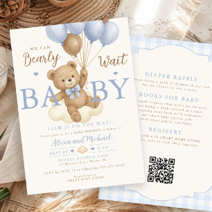 Invitación Todo en un globo de oso azul niño ducha de bebé
