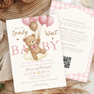 Invitación Todo en un globo de oso rosa niña shower de bebé