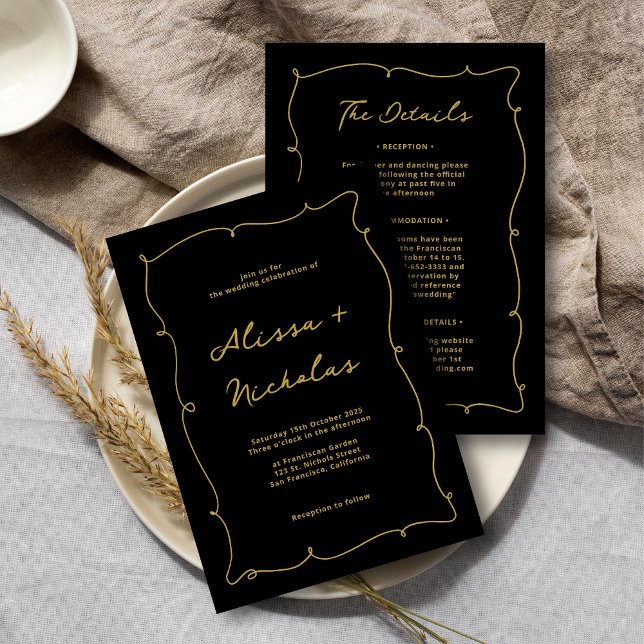 Invitación Todo en un maravilloso Boda de oro y negro (Subido por el creador)