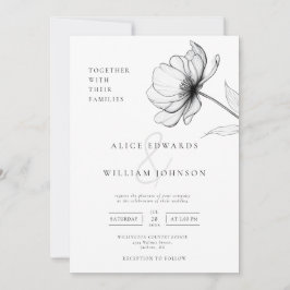 Invitación Todo En Un Minimalista Boda Floral QR