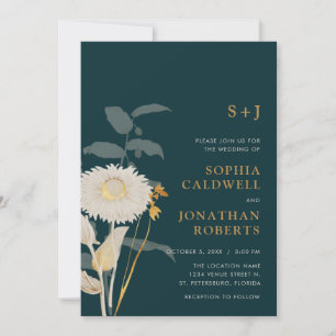 Invitación Todo en un monograma Boda Verde azulado floral vin