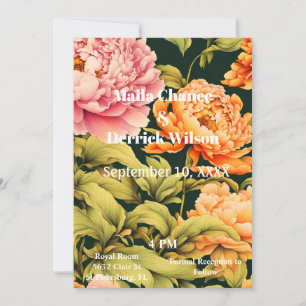 Invitación Todo En Un Naranja Floral Rosa Marco Verde Boda