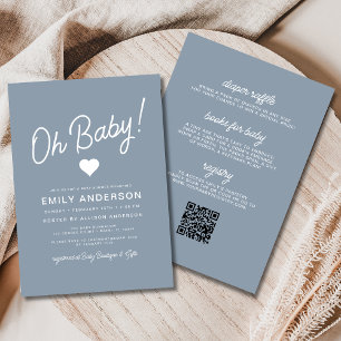 Invitación Todo en un Oh bebé Dusty Blue Baby Shower
