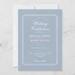 Invitación Todo En Un Polvoriento Guión Azul Art Deco Boda