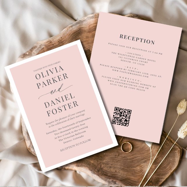 Invitación Todo en un romántico Boda de código QR rosa Rubor (Subido por el creador)