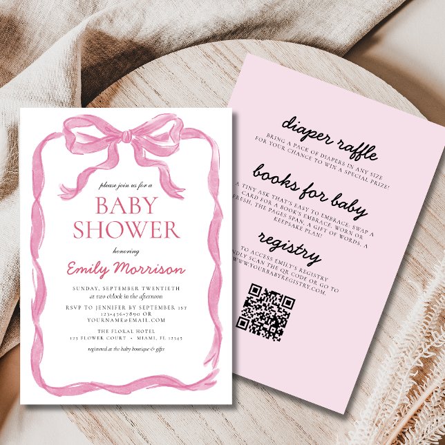 Invitación Todo en un Rubor Rosa Ribbon Bow Baby Shower (Subido por el creador)