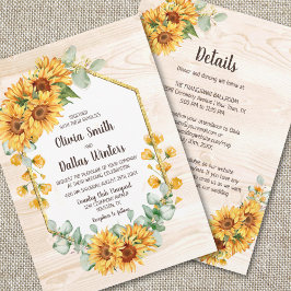 Invitación Todo En Un Rústico Boda De Barnwood Sunflower