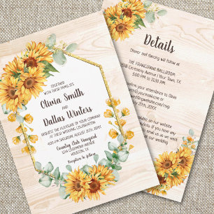 Invitación Todo En Un Rústico Boda De Barnwood Sunflower