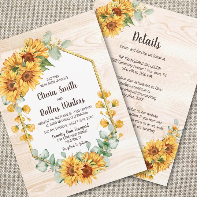 Invitación Todo En Un Rústico Boda De Barnwood Sunflower (Subido por el creador)