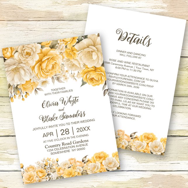 Invitación Todo En Un Rústico Boda Floral Amarillo (Subido por el creador)