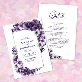 Invitación Todo En Un Rústico Boda Floral Púrpura