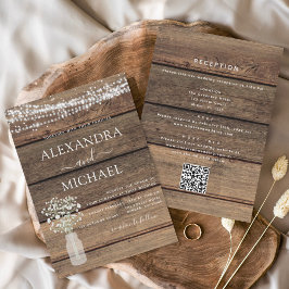 Invitación Todo En Un Rústico Código QR País Boda De Jar