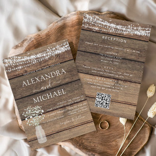 Invitación Todo En Un Rústico Código QR País Boda De Jar