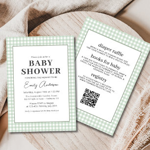 Invitación Todo en un Sage Green Gingham Baby Shower