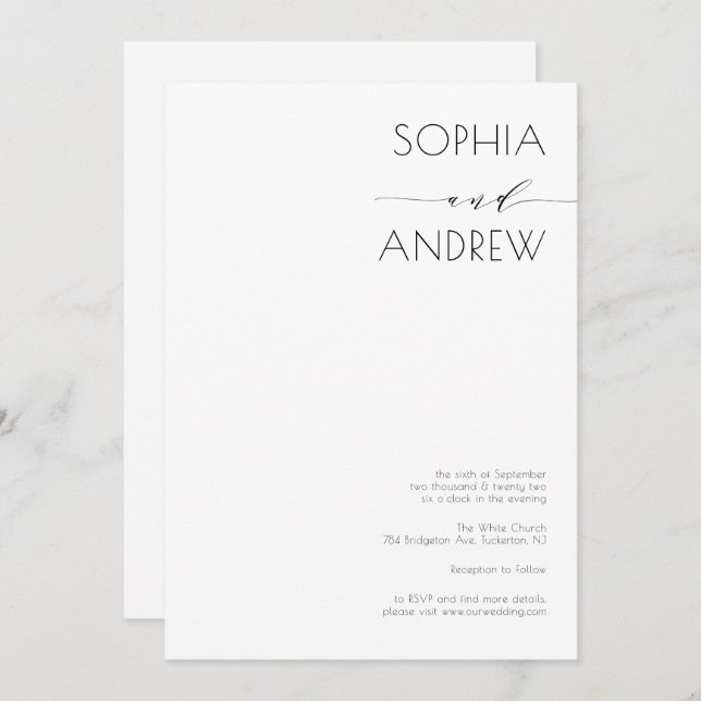 Invitación Todo en un simple Boda de caligrafía moderna (Anverso / Reverso)