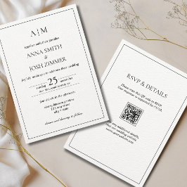 Invitación Todo en un solo código de Monograma Mínimo Blanco 
