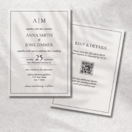 Invitación Todo en un solo código de Monograma Mínimo Blanco