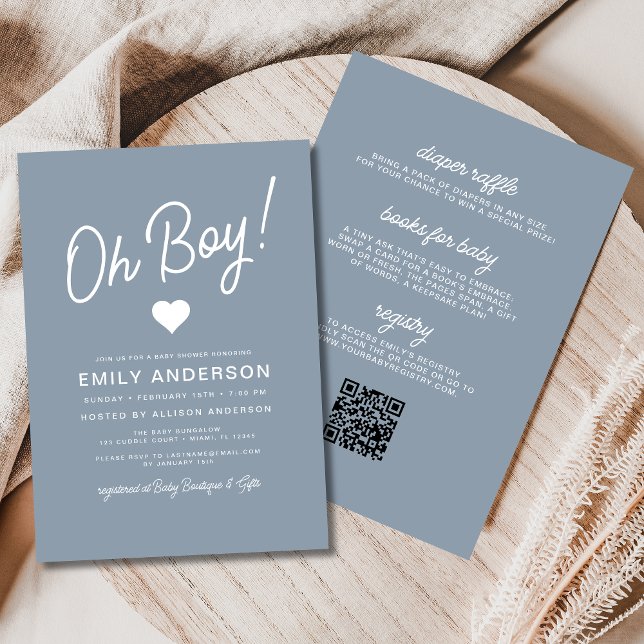 Invitación Todo en un solo Oh Boy Dusty Baby Shower azul (Subido por el creador)
