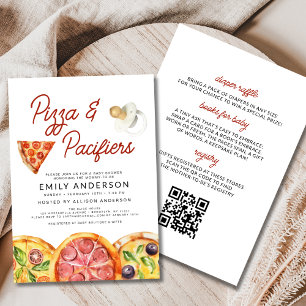 Invitación Todo en una Baby Shower de códigos QR Pizza y Paci